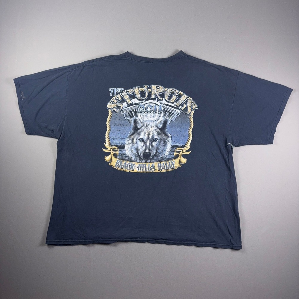 2011 Sturgis Black Hills Rally Wolf T-Shirt Blue Distressed Biker Graphic XL